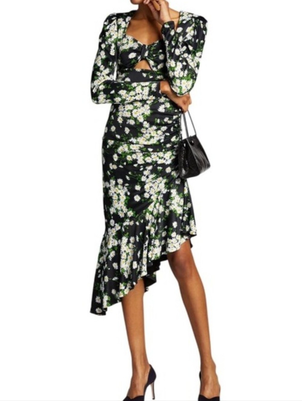 Michael Kors Collection Daisy Floral Ruched Cutout Asymmetric Dress Size 6 NWT